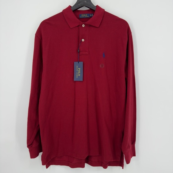 NEW Polo Ralph Lauren Mens Medium Long Sleeve Classic Red Polo Shirt Collared